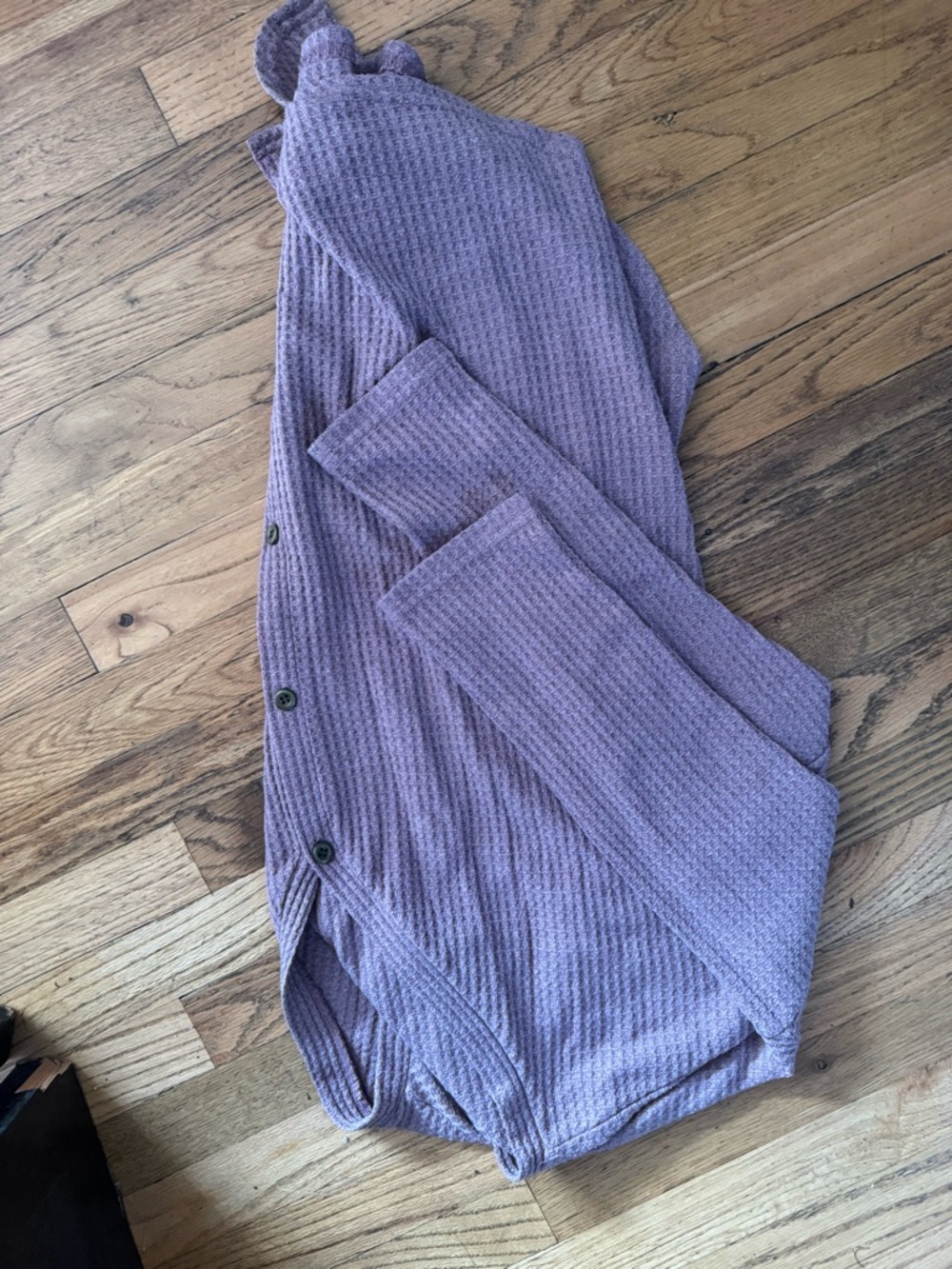 Mauve Button-Front Waffle Knit Top with Front Tie - Picture 10 of 10